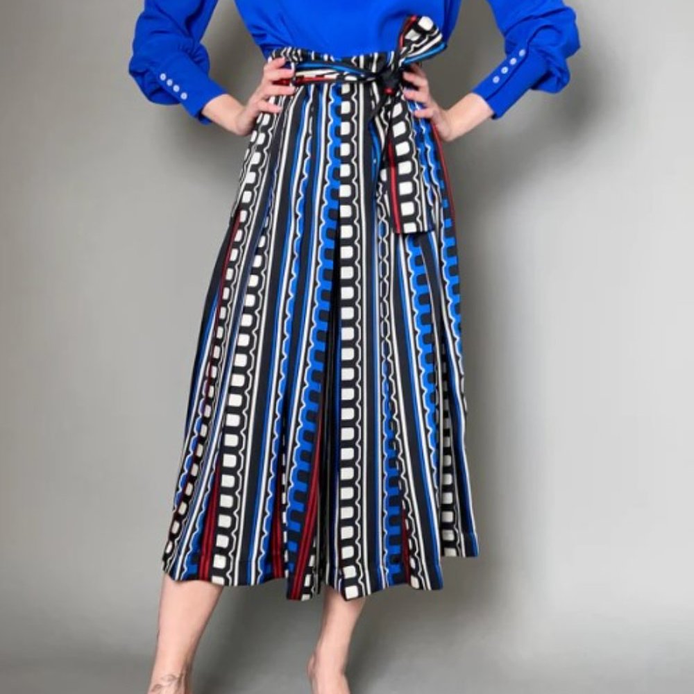 Max Mara - MARELLA ABSTRACT PATTERN WIDE LEG CROPPED Gorgeous PANTS-Size 8-BNWT - Picture 9 of 17